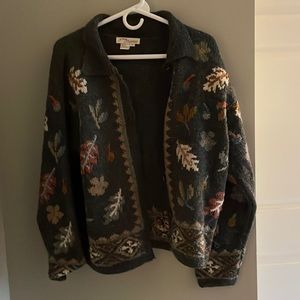 Beautiful wool sweater with fall leaves